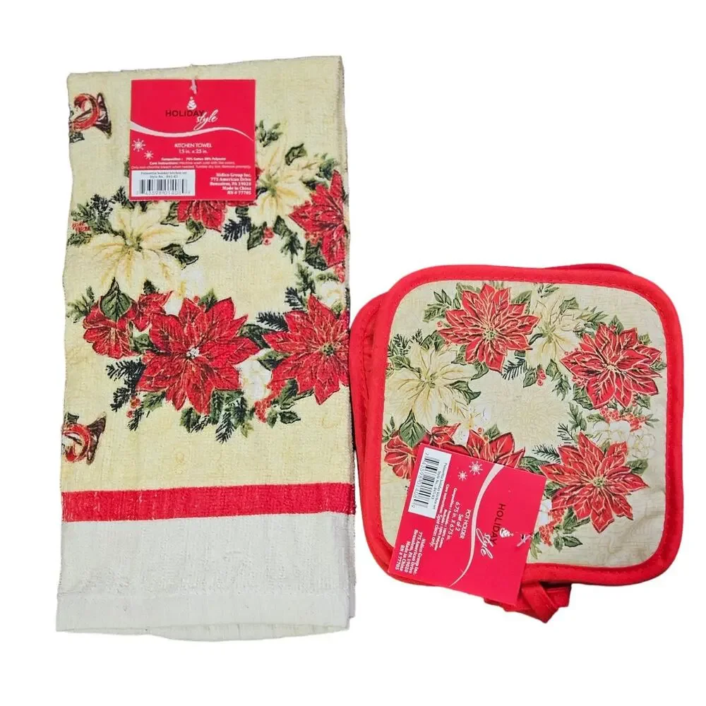 New Holiday Kitchen Towel and Pot Holder Set